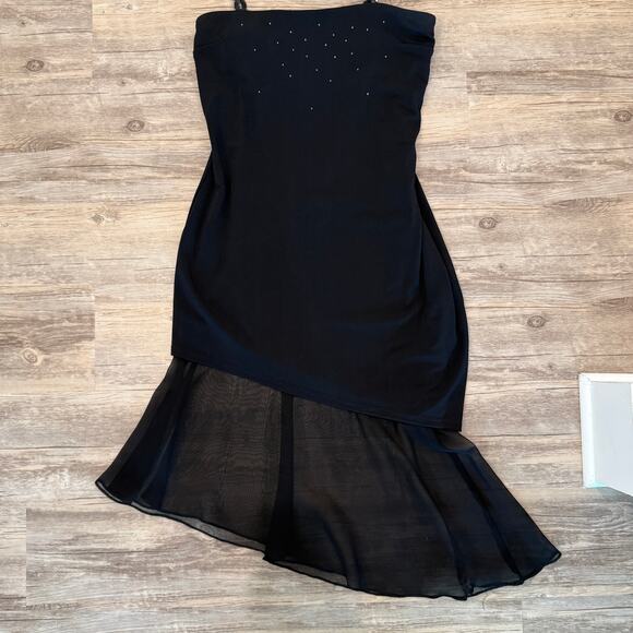 Jessica McClintock Dress Size 14 Black Rhinestones Sequins Asymmetrical - Picture 13 of 16